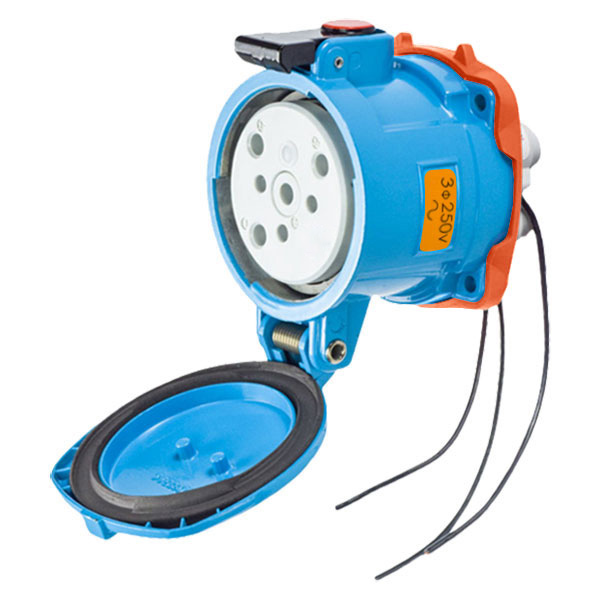 37-64173-C-K07-263-4X - DS100C RECEPTACLE METAL BLUE SIZE 4 TYPE 4X 3P+G 100A 250 VAC 60 Hz +3 AUX TYPE 4X WATERTIGHTNESS